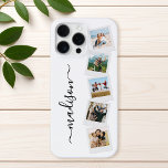 Modern Monogram Name 5 Photo Collage iPhone 16 Pro Max Case<br><div class="desc">Create your own photo collage phone case featuring 5 of your favorite pictures in a simple photo collage alongside modern monogram name in elegant script typography.</div>