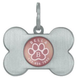 Modern Monogram Name and Phone Foil Peach Bronze Pet ID Tag