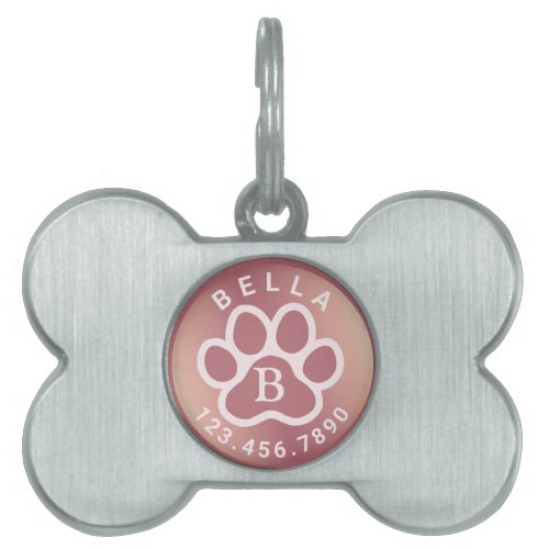 Modern Monogram Name and Phone  Foil Peach Bronze Pet ID Tag