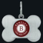 Modern Monogram Name and Phone Number | Burgundy Pet ID Tag<br><div class="desc">This simple,  modern pet ID tag features curved text and monogram initial in the middle.  Easy to customize with your pet's info!  Color can be easily customized,  if desired (shown in burgundy)!</div>