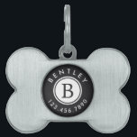 Modern Monogram Name and Phone Number | Charcoal Pet ID Tag<br><div class="desc">This simple,  modern pet ID tag features curved text and monogram initial in the middle.  Easy to customize with your pet's info!  Color can be easily customized,  if desired (shown in charcoal)!</div>