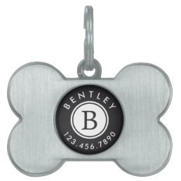 Modern Monogram Name and Phone Number | Charcoal Pet ID Tag