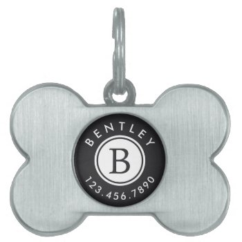 Modern Monogram Name And Phone Number | Charcoal Pet Id Tag by MabelandMoe at Zazzle