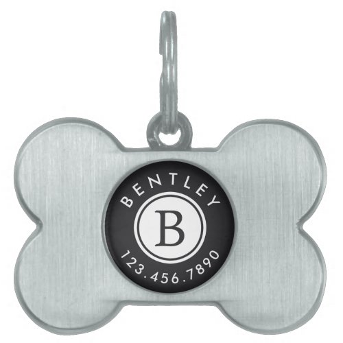 Modern Monogram Name and Phone Number  Charcoal Pet ID Tag
