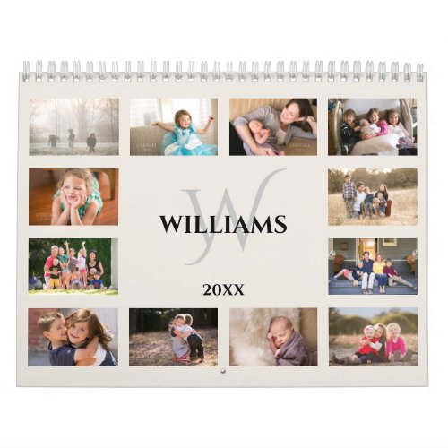 Modern Monogram Name Beige Custom 2025 Photo Calendar