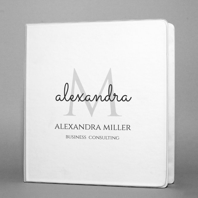 Modern Monogram Name Black and White 3 Ring Binder (Creator Uploaded)