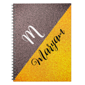 Modern Monogram Name - Black Gold Spiral Notebook