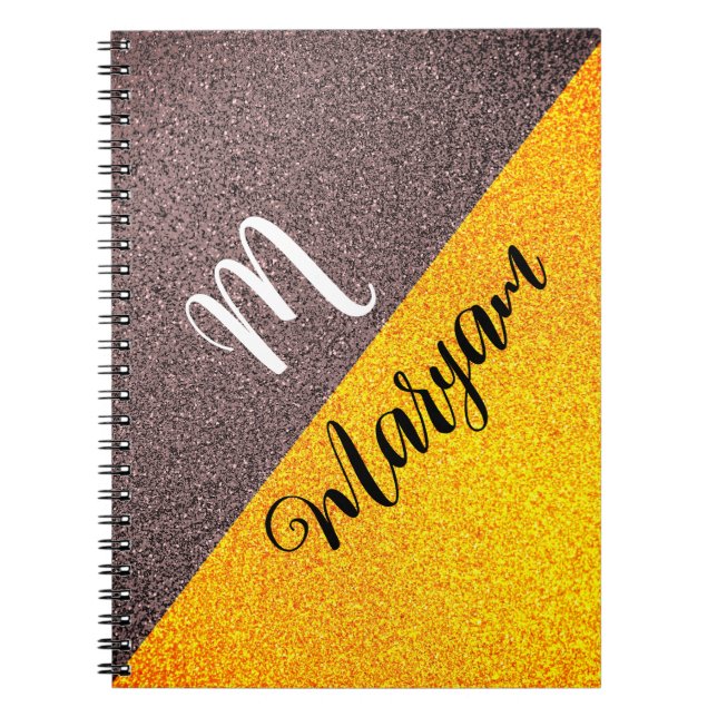 Modern Monogram Name - Black Gold Spiral Notebook (Front)