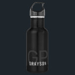 Modern Monogram Name Black Gray Personalized Small Stainless Steel Water Bottle<br><div class="desc">Small metal water bottle with a simple and understated personalized black and white and gray custom masculine guy's or gender-neutral name and monogram with 2 initial letters that you can edit to any fonts or colors to design a an elegant metal water bottle that looks great for the office or...</div>