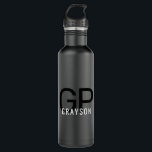 Modern Monogram Name Black & Gray Personalized Stainless Steel Water Bottle<br><div class="desc">Professional and understated personalized black and white water bottle with a simple custom masculine monogram with 2 initial letters, and name you can edit to any fonts or colors to design a an elegant metal water bottle that looks great at the office or school in classic and chic black and...</div>
