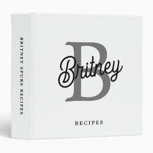 Modern  Monogram Name  Black Gray Script Recipes 3 Ring Binder