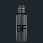 Modern Monogram Name Black & Green Personalized Stainless Steel Water Bottle<br><div class="desc">Professional and understated personalized black and green water bottle with a simple custom masculine monogram with 2 initial letters, and name you can edit to any fonts or colors to design a an elegant metal water bottle that looks great at the office or school and will always look modern and...</div>