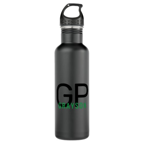 Modern Monogram Name Black  Green Personalized Stainless Steel Water Bottle