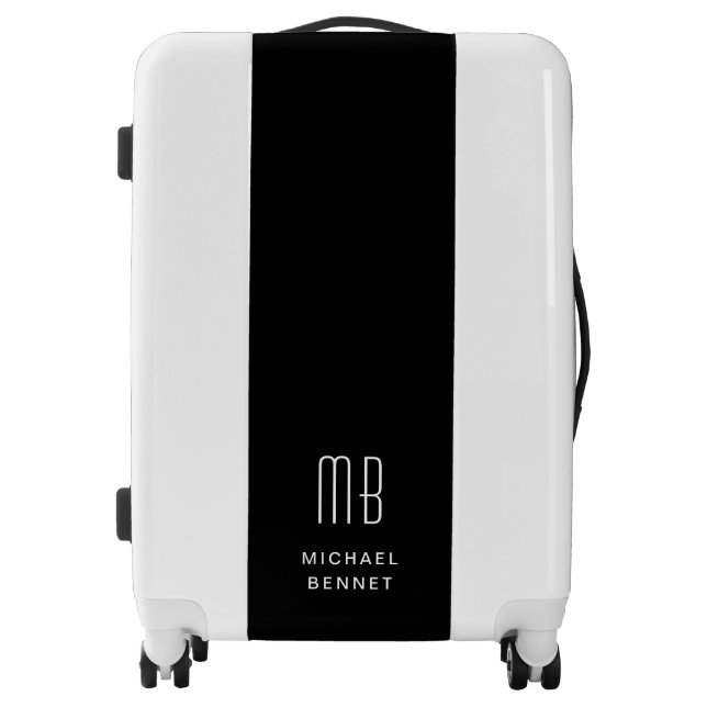 Modern Monogram Name Black Luggage (Front)