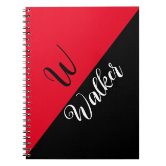 Modern Monogram Name - Black Red Spiral Notebook