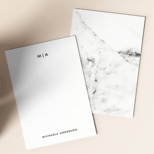 Modern Monogram  Name Black  White Marble Note Card