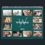 Modern Monogram Name Blue-Green Custom 2024 Photo Calendar<br><div class="desc">Create your own modern custom photo calendar. The chic blue-green cover shows all your photos lining the edges with teal separating them and a space in the middle with your name, monogram, and the year in an elegant font. Take your favorite photos and replace the sample images for each month...</div>