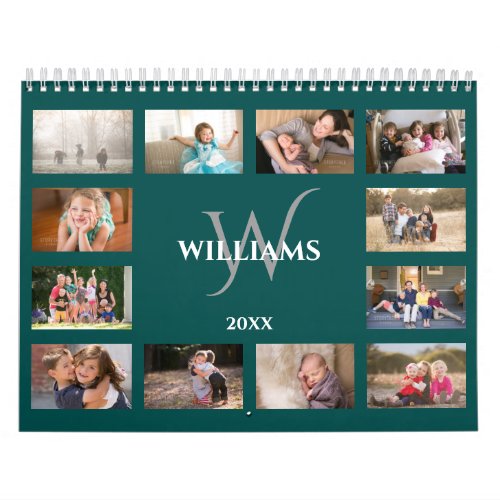 Modern Monogram Name Blue_Green Custom 2025 Photo Calendar