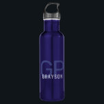 Modern Monogram Name Blue Personalized Stainless Steel Water Bottle<br><div class="desc">Professional and understated personalized dark and light blue water bottle with a simple custom masculine monogram with 2 initial letters, and name you can edit to any fonts or colors to design a an elegant metal water bottle that looks great at the office or school in classic and chic black...</div>