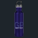 Modern Monogram Name Blue Personalized Stainless Steel Water Bottle<br><div class="desc">Professional and understated personalized dark and light blue water bottle with a simple custom masculine monogram with 2 initial letters, and name you can edit to any fonts or colors to design a an elegant metal water bottle that looks great at the office or school in classic and chic black...</div>