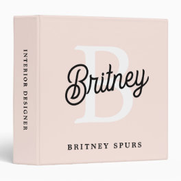 Modern Monogram Name Blush Pink Script Office 3 Ring Binder