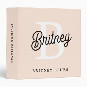 Modern Monogram Name Blush Pink Script Office 3 Ring Binder