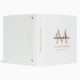 Modern Monogram Name Blush Pink White Black 3 Ring Binder