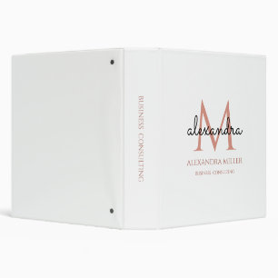 Modern Monogram Name Blush Pink White Black 3 Ring Binder
