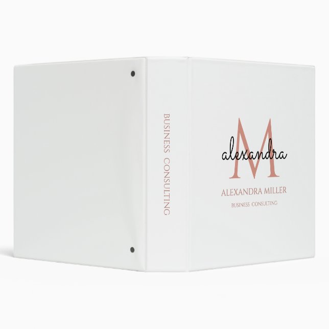 Modern Monogram Name Blush Pink White Black 3 Ring Binder (Background)