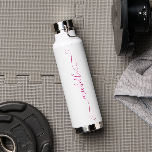 Modern Monogram Name Bridesmaid Bachelorette Pink Water Bottle (Gym)