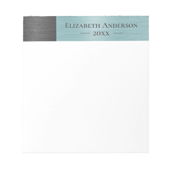 Modern Monogram Name Brushed Metal Notepad (Front)