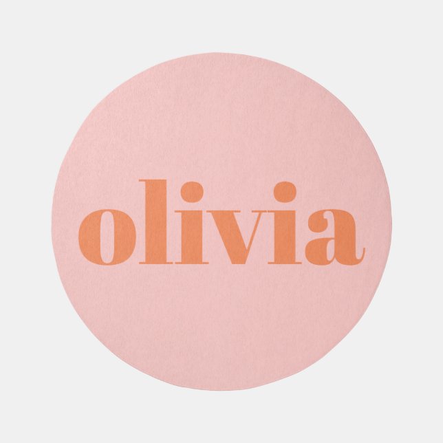 Modern Monogram Name Cute Pastel Pink Orange Rug (Front)
