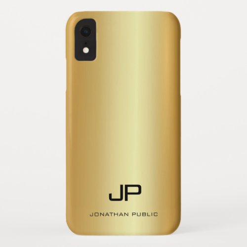 Modern Monogram Name Elegant Gold Look Template iPhone XR Case