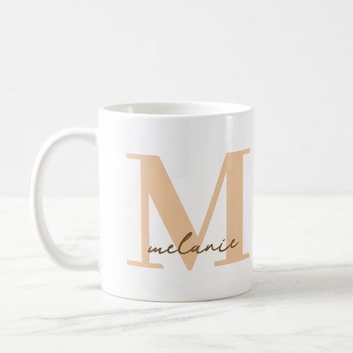 Modern Monogram Name Gift Peach White Coffee Mug