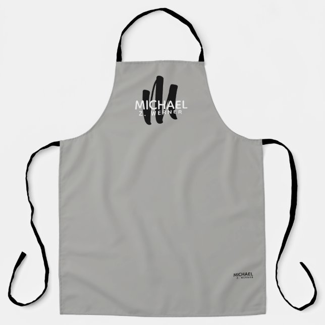 modern monogram name gray apron (Front)
