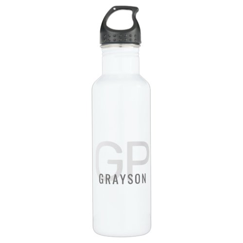 Modern Monogram Name Gray White Personalized Stainless Steel Water Bottle