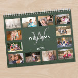 Modern Monogram Name Green Custom 2025 Photo Calendar<br><div class="desc">Create your own modern custom photo calendar. The chic dark green cover shows all your photos lining the edges with green separating them and a space in the middle with your name, monogram, and the year in an elegant font. Take your favorite photos and replace the sample images for each...</div>