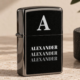 Modern Monogram Name Grey Black Zippo Lighter