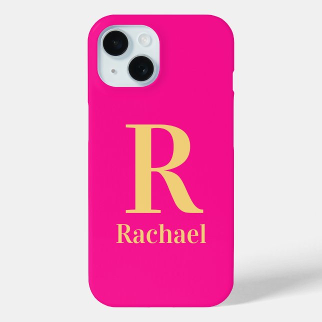 Modern Monogram Name Hot Pink Case-Mate iPhone Case (Back)
