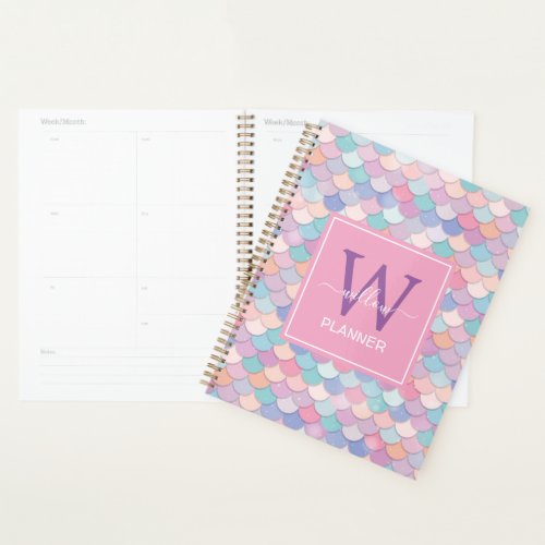 Modern Monogram Name Initial Mermaid Blush Pink Planner