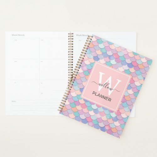 Modern Monogram Name Initial Mermaid Pale Pink Planner