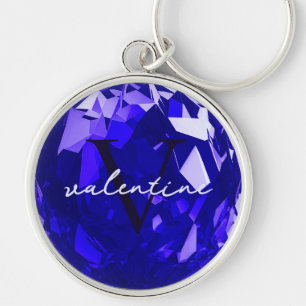 Modern Monogram Name Initial Sapphire Blue Premium Keychain
