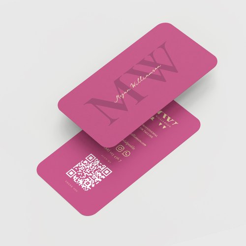 Modern Monogram Name Initials Professional Pink Business Card