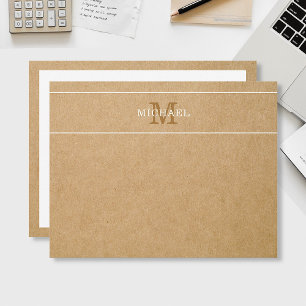 Modern Monogram Name Kraft Style Personalized Note Card