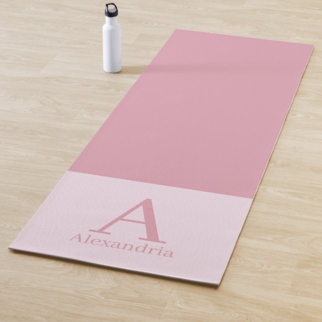 Modern Monogram Name Minimal Pink Yoga Mat (In Situ)