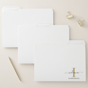 Modern Monogram Name Minimalist Initial Script File Folder
