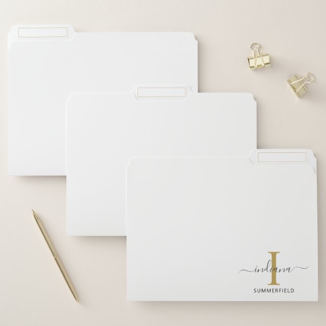 Modern Monogram Name Minimalist Initial Script File Folder (Set)