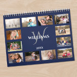 Modern Monogram Name Navy Blue Custom Photo Calendar<br><div class="desc">Create your own modern custom photo calendar. The chic navy blue cover shows all your photos lining the edges with dark blue separating them and a space in the middle with your name, monogram, and the year in an elegant font. Take your favorite photos and replace the sample images for...</div>