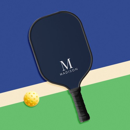 Modern Monogram Name Navy Blue Pickleball Paddle