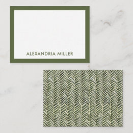 Modern Monogram Name Olive Herringbone Note Card